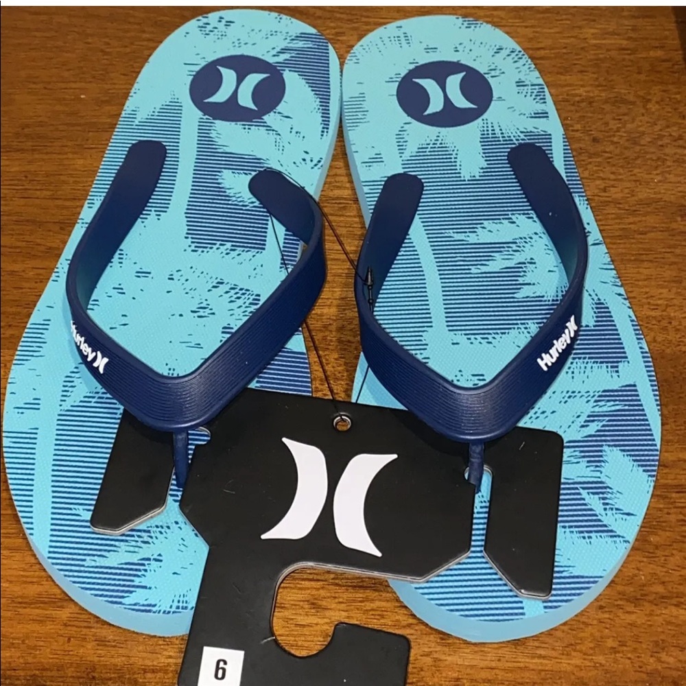 Hurley Tropical Palm Tree Mens Flip Flops Thong Sandals Blue Size 8